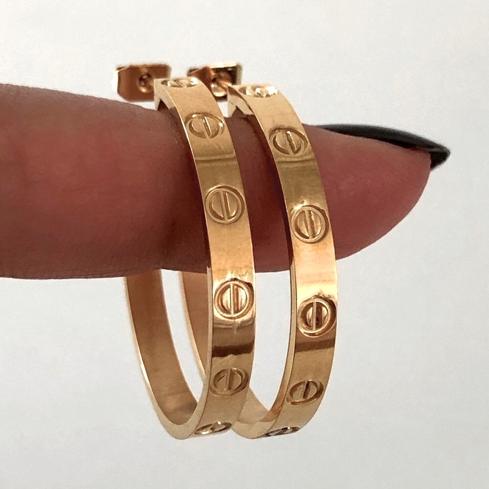Gold Screw Hoop Earrings